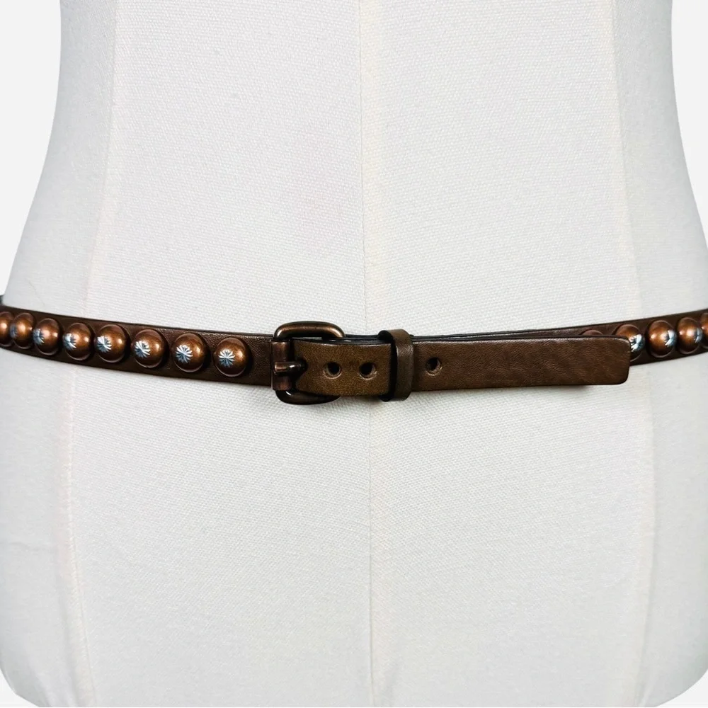 Ronald Pineau Paris Leather Studded Belt Brown Brass Made in France Size M